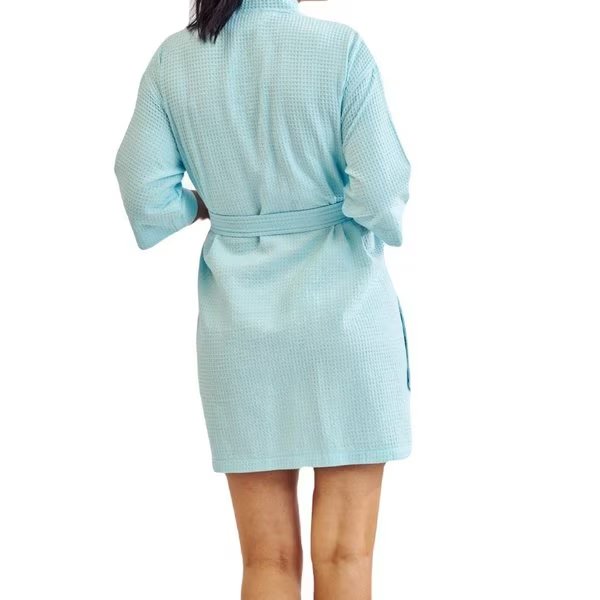 Women's Short Waffle Kimono Caribbean Blue Bathrobe Small/Medium, Towelsoft, Mfr#: WM-Waffle-Shrt-CRBBLU-SM